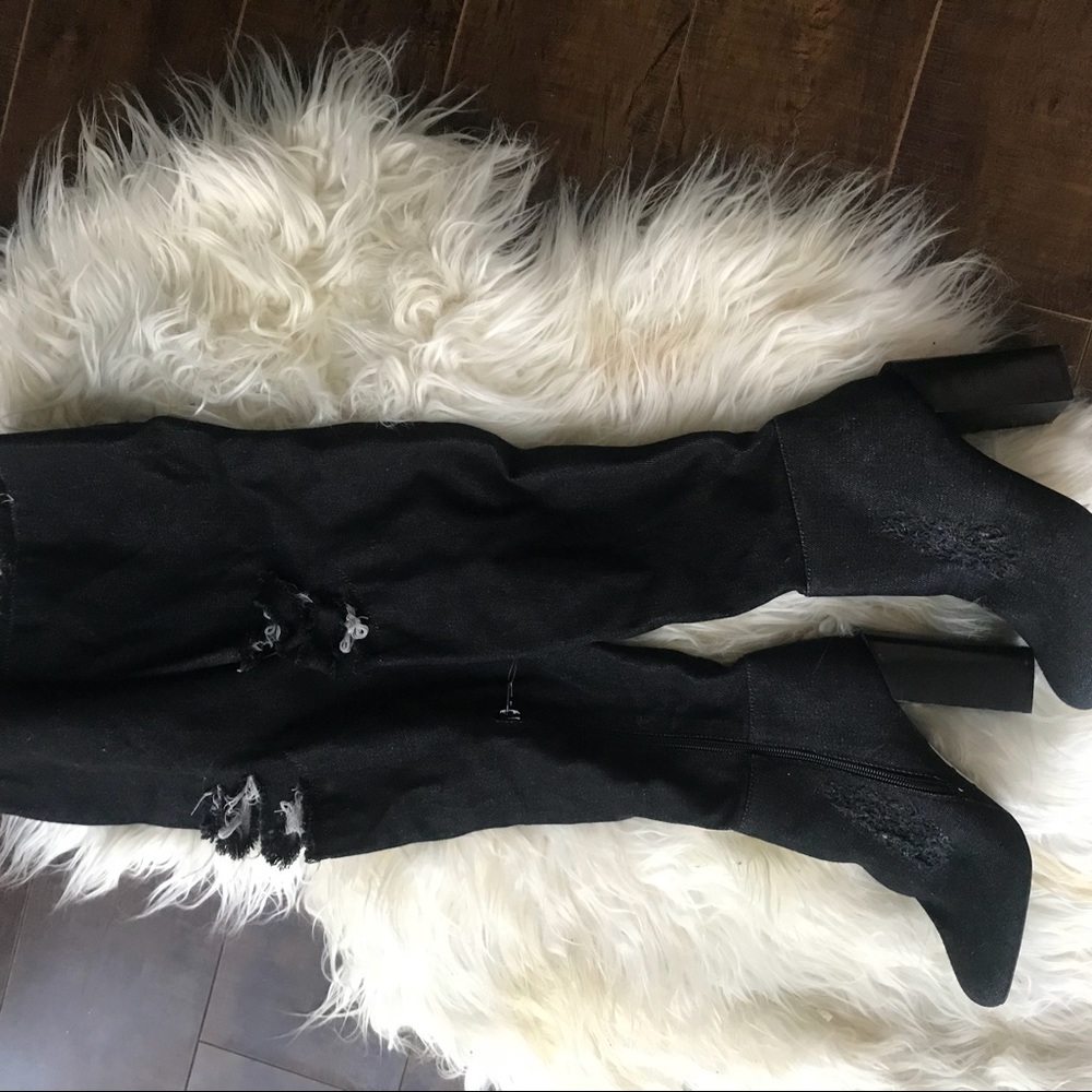 Jeffrey Campbell x LF distressed denim OTK boots - Picture 4 of 5